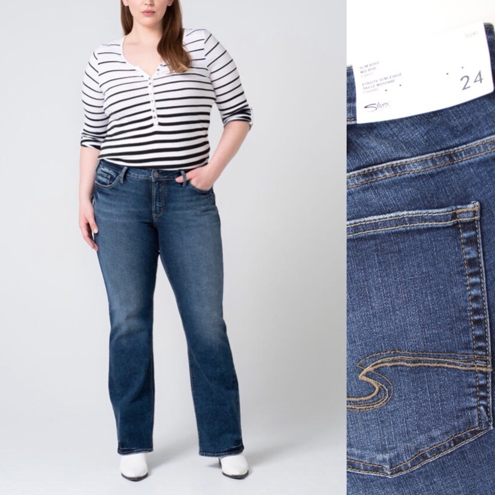 Silver Suki NWT Mid Rise Slim Bootcut Jeans Plus Size 24 x 31